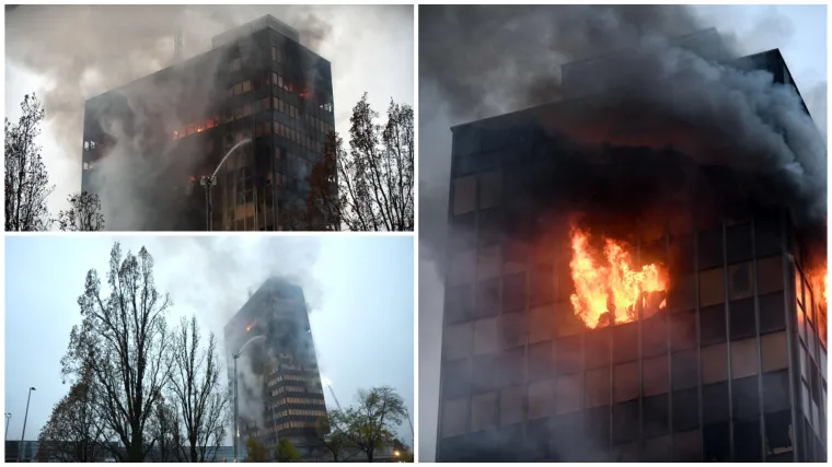 Vatra jo&scaron; gori, krhotine padaju, vatrogasci se bore: Vjesnik se pretvorio u pakleni toranj