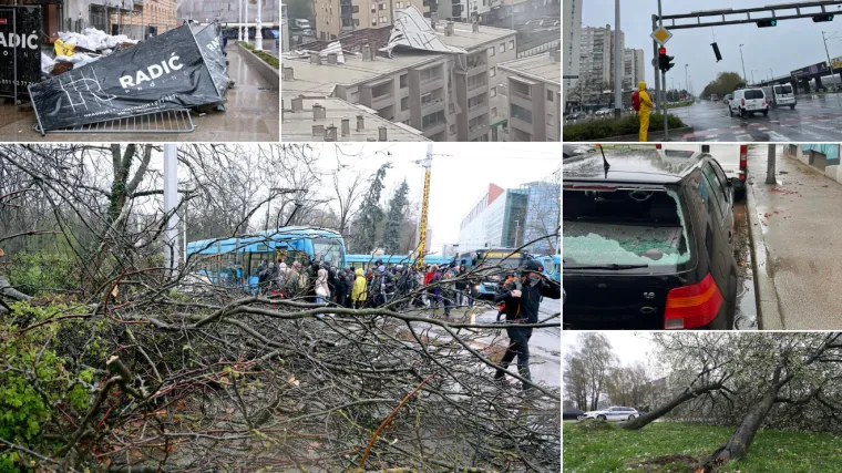 Ovo je Zagreb u petak ujutro: Polomljena stabla, i&scaron;čupani krovovi, sru&scaron;eni stupovi, skele...